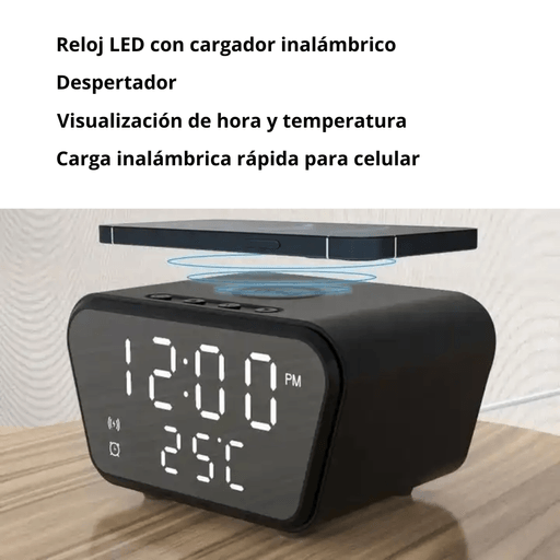 Cargador Inalámbrico 3 en 1 Reloj Despertador con Temperatura AY