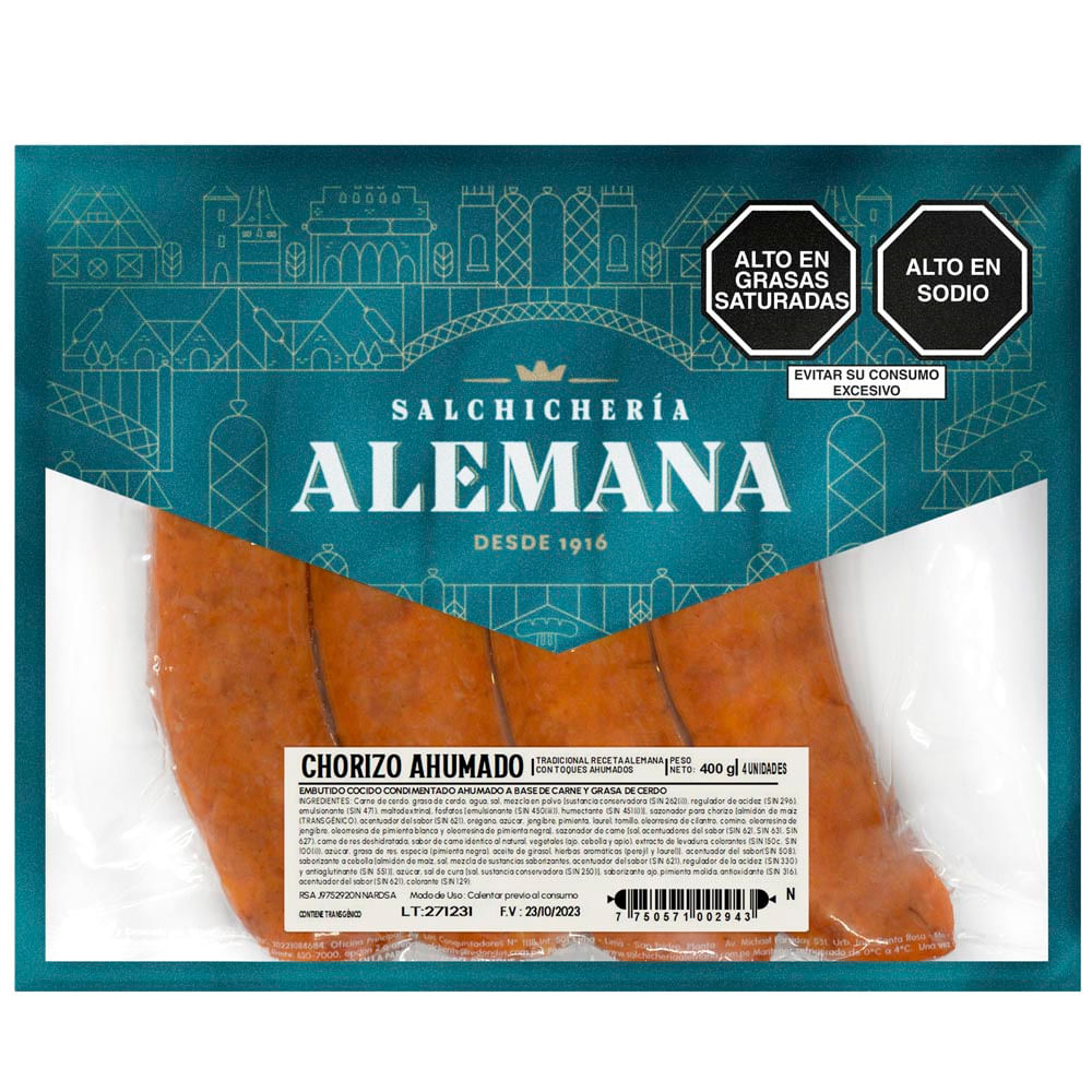 Chorizo Ahumado de Cerdo SALCHICHERÍA ALEMANA Bolsa 400g
