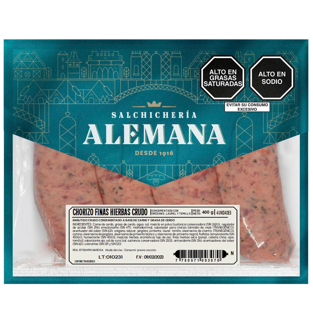 Chorizo Finas Hierbas SALCHICHERÍA ALEMANA Bolsa 4un