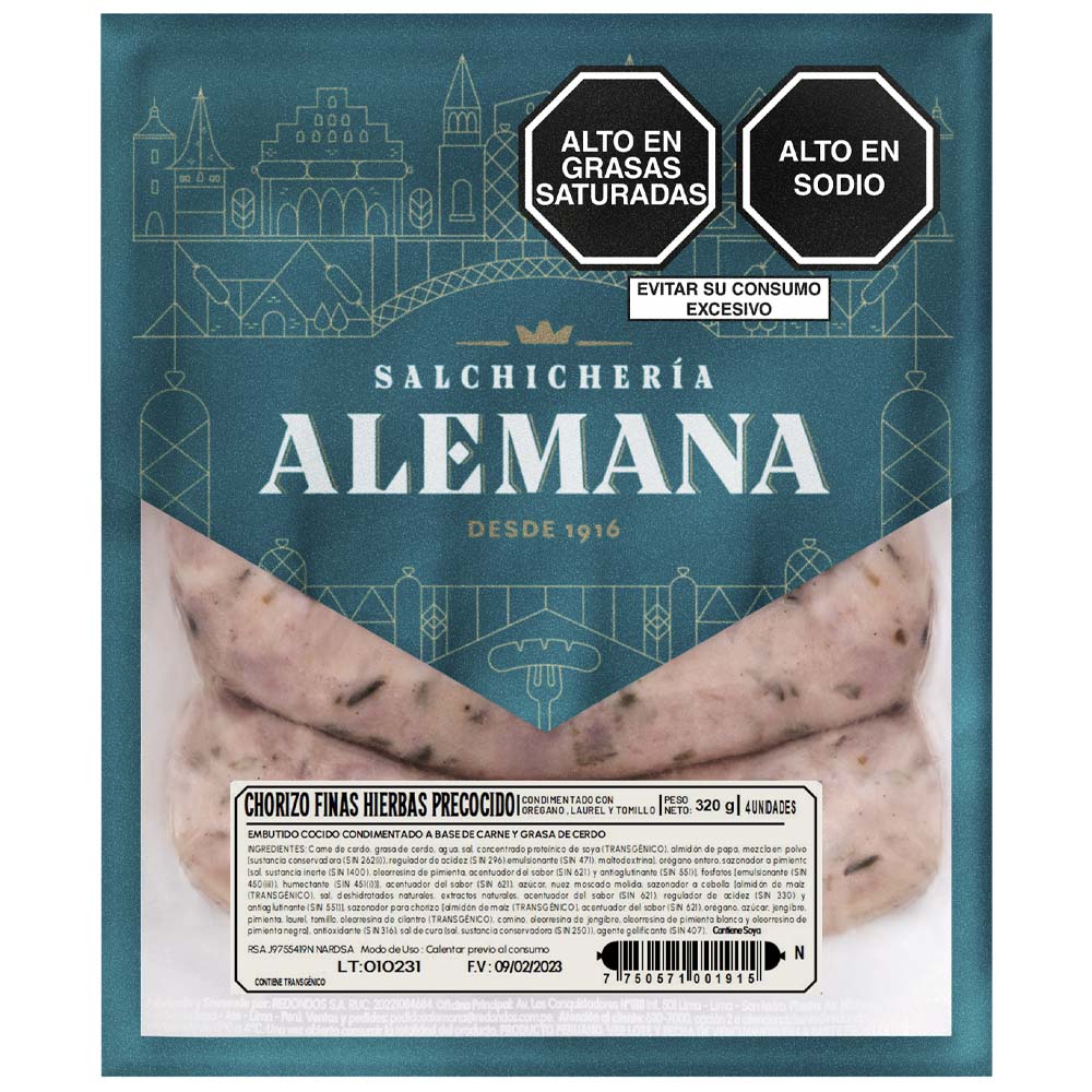 Chorizo Precocido Finas Hierbas SALCHICHERÍA ALEMANA Paquete 4un