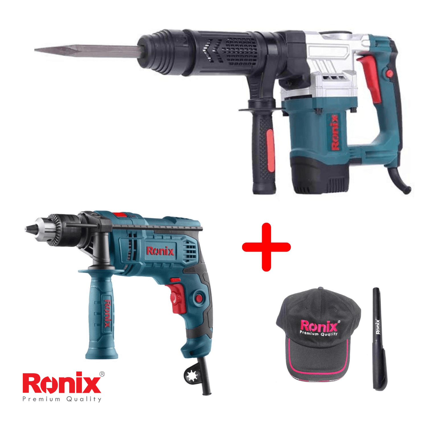 Martillo Demoledor 5.8 KG RONIX 2809 + Taladro Percutor RONIX 2214 (RCB08)