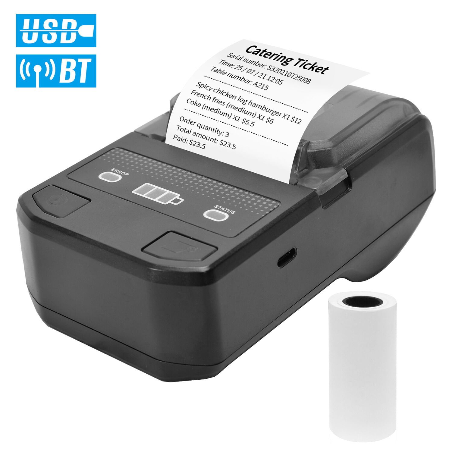 Impresora Térmica 2 Pulgadas 58Mm Portátil Bluetooth Recibo Usb+Bluetooth Negro