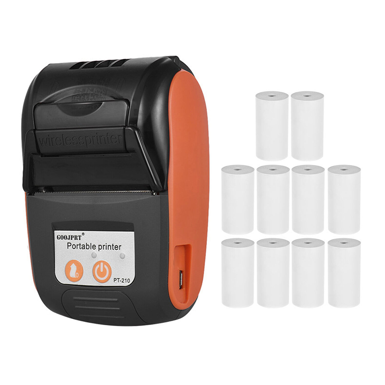 Impresora Térmica Portátil Jingpu Pt-210 58Mm Bluetooth Naranja Con 10 Rollos De Papel