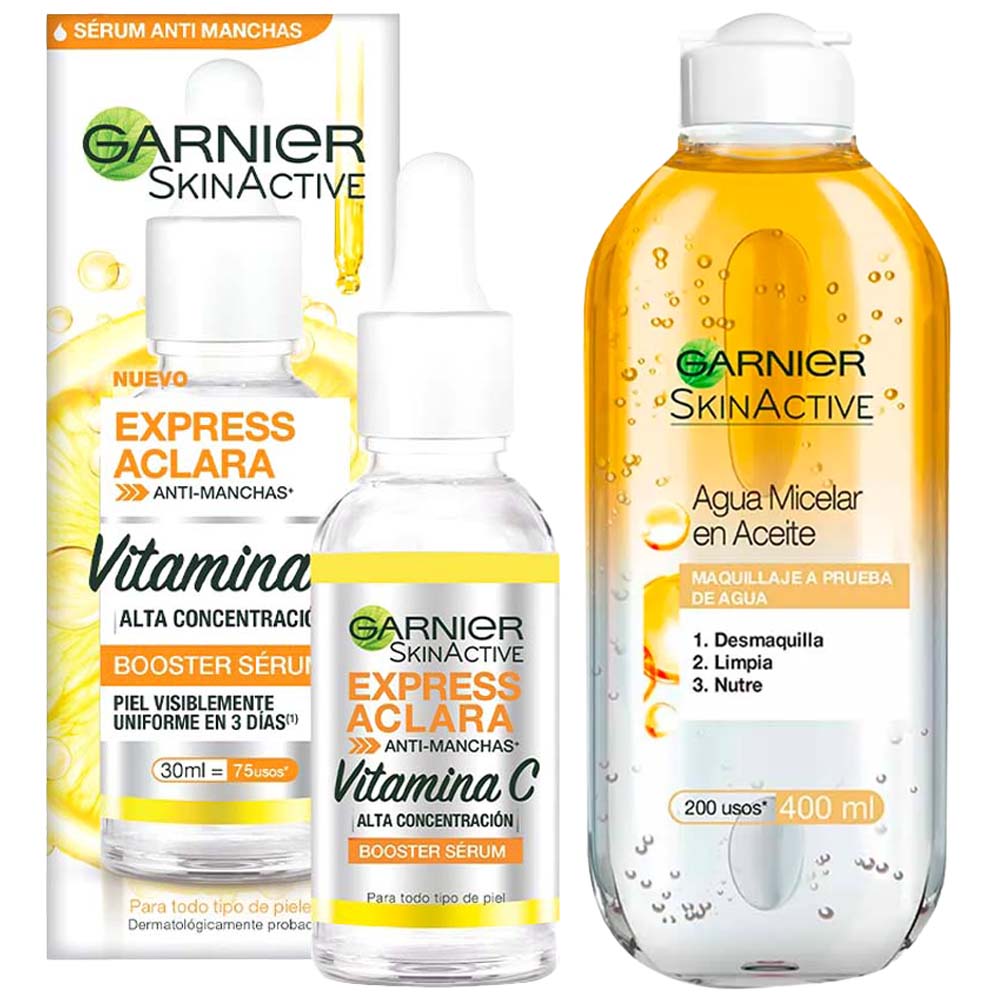 Pack GARNIER Serum Express Aclara 30ml + Agua Micelar en Aceite SkinActive 400ml