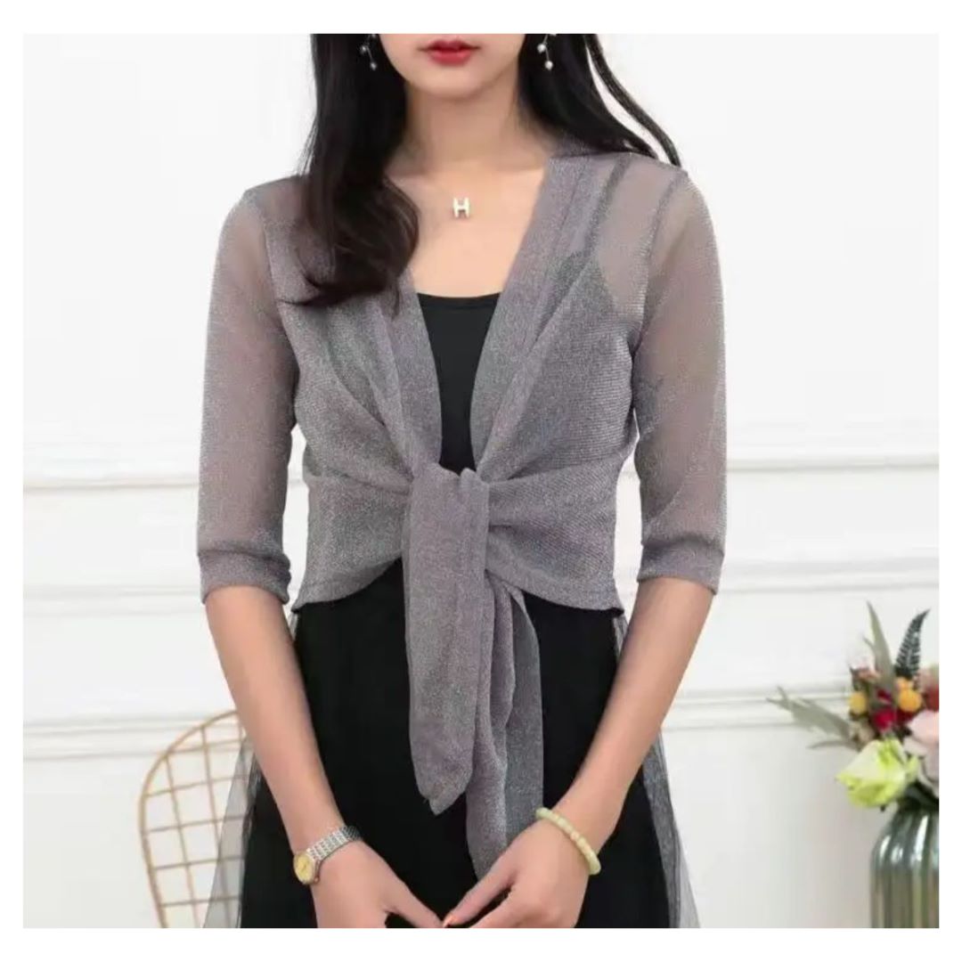 Cardigan de Fiestas para Mujer Modelo Escarchado Gris Oscuro
