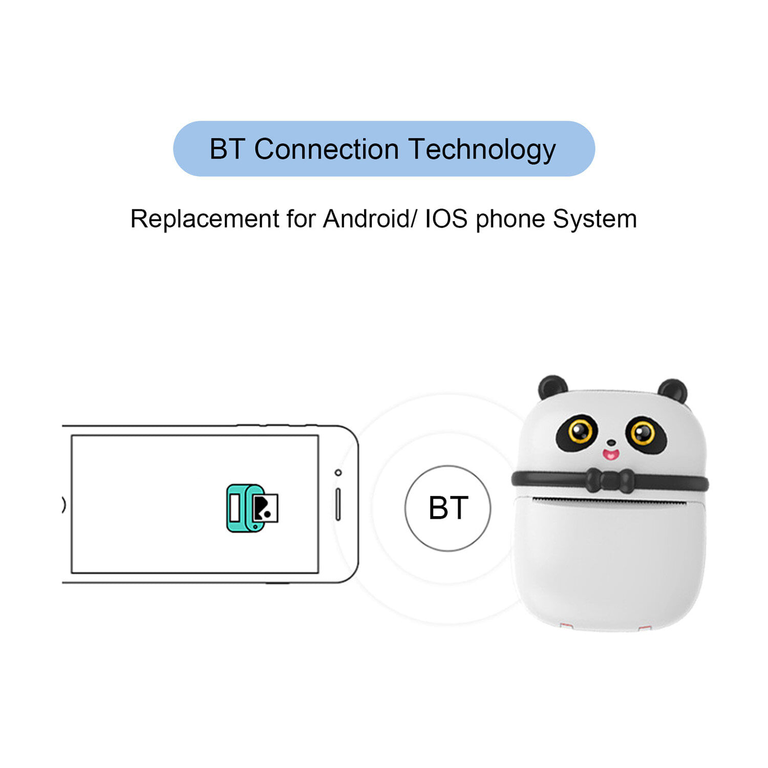 Mini Impresora Térmica Bluetooth Panda Azul Recargable