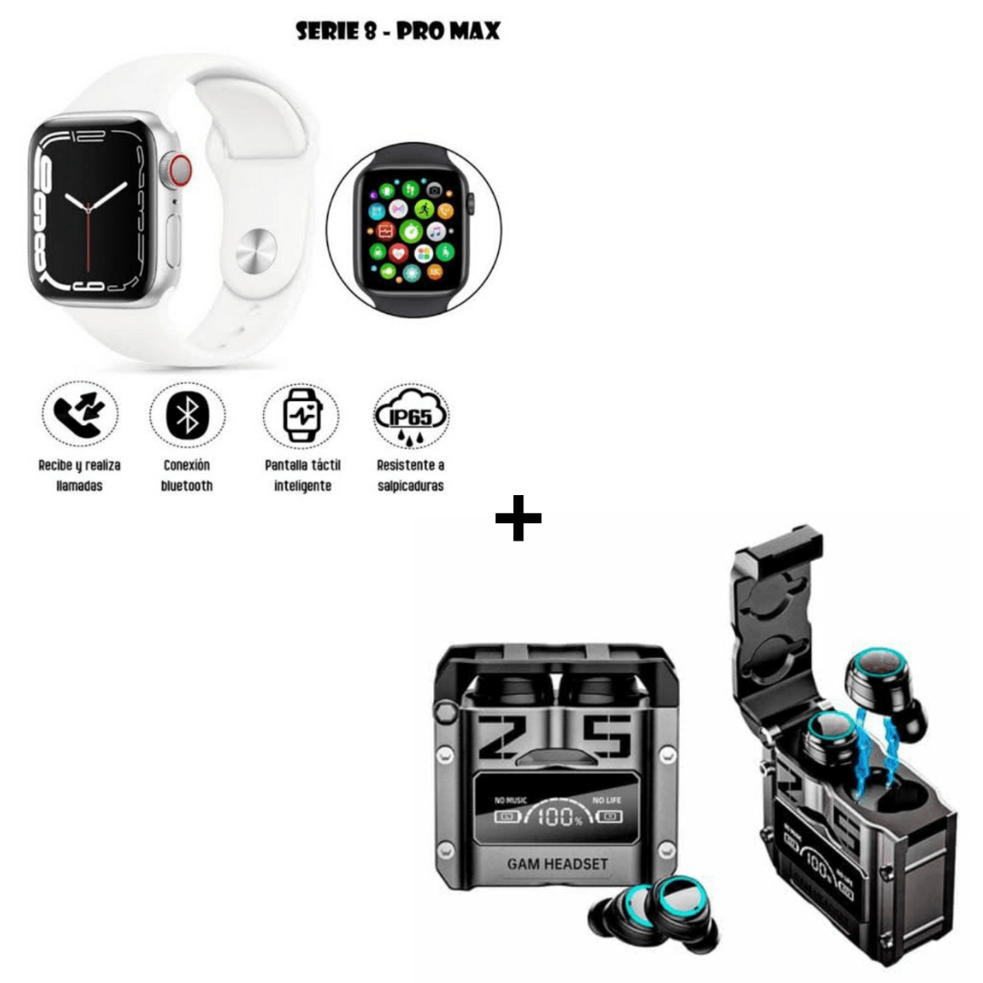 Combo Smartwatch I8 Pro Max Blanco + Audífonos Gamer M25