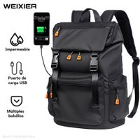 Mochila Hombre Moda Urbana con Porta Laptop y USB Mochila Impermeable Negro