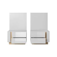 Mesa de Noche o Velador Moderno Pack x2 Stalin 2 cajones color Blanco/Duna TU MESITA