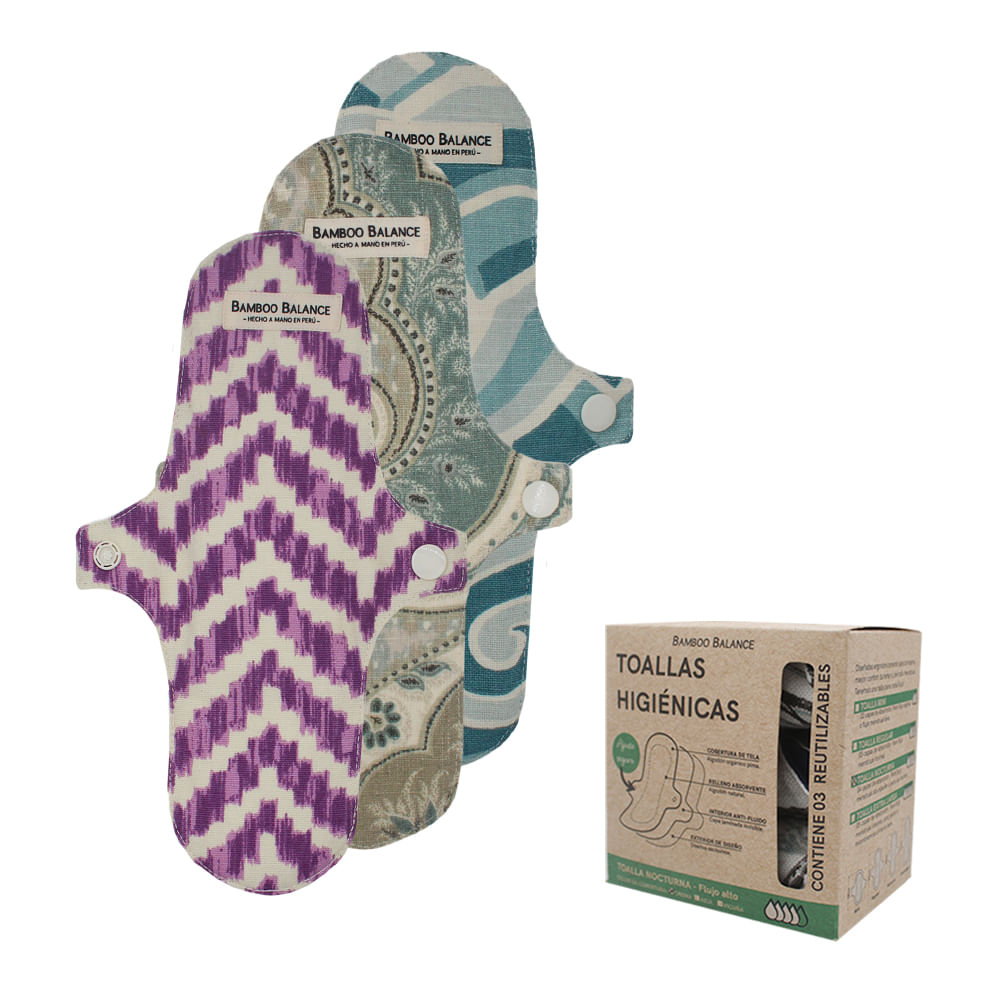 Toalla Higiénica de Tela Bamboo Balance Tripack Nocturna Crema