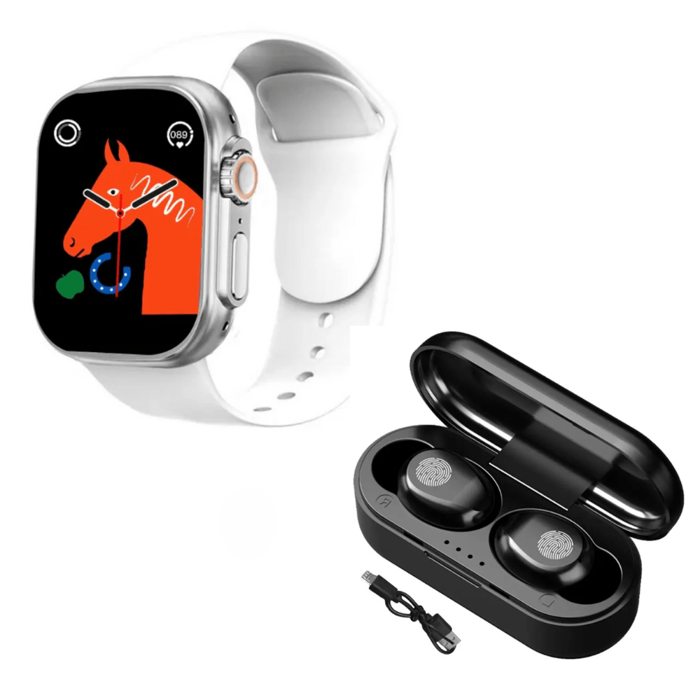Pack Smartwatch D20 Ultra Blanco y Audífonos Bluetooth F9 Mini Negro