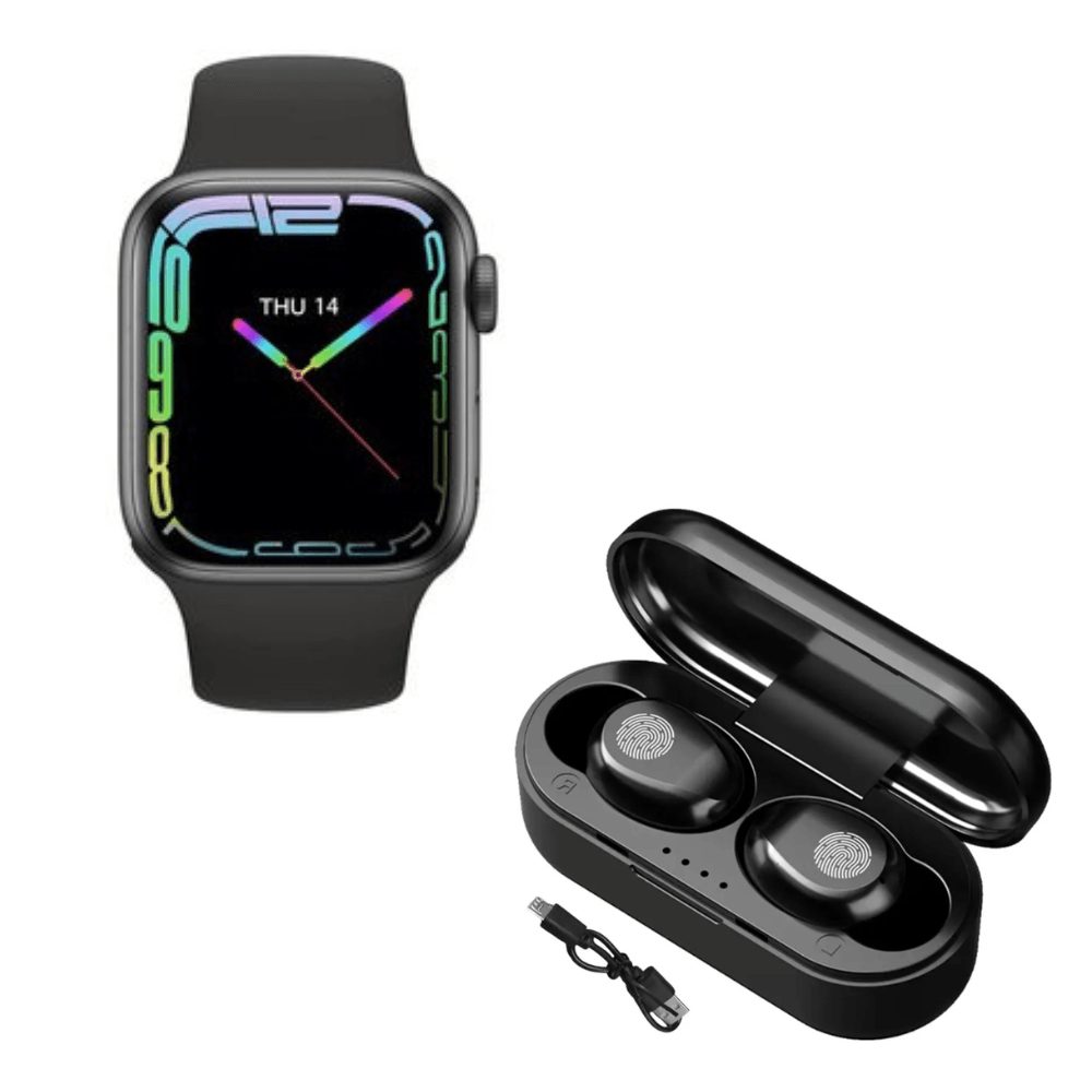 Pack Smartwatch T900 Pro Max L Serie 9 Negro y Audífonos Bluetooth F9 Mini Negro Waterproof