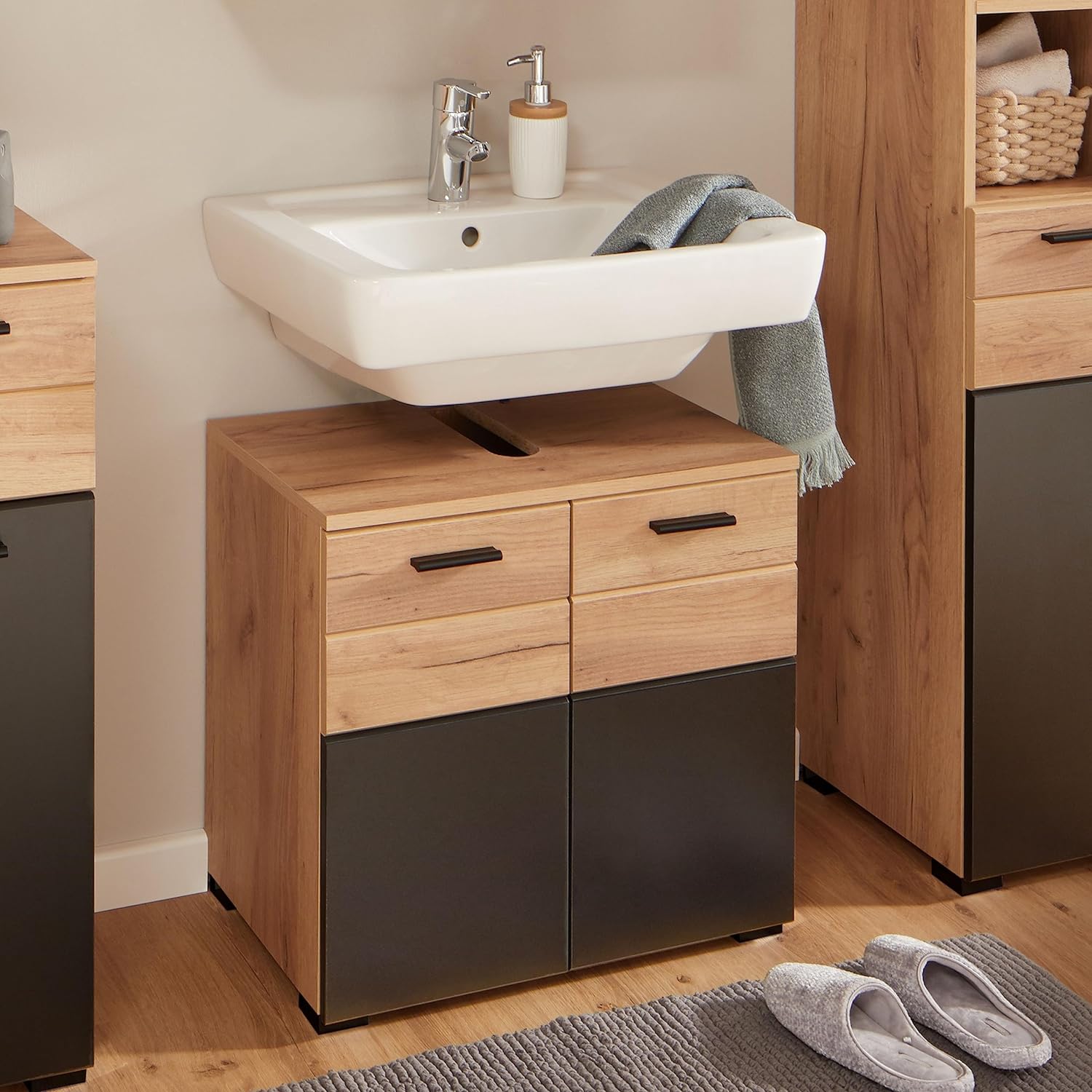 Armario Bajo para baño Irina color Marrón/Negro TU MESITA