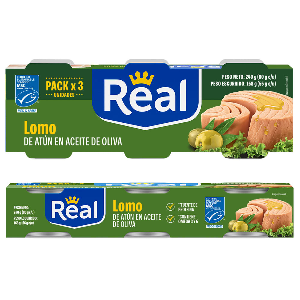 Lomo de Atún REAL en Aceite de Oliva Lata 80g Paquete 3un