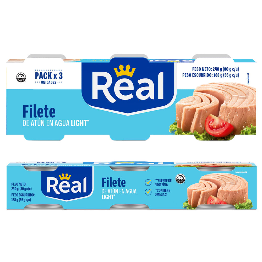 Filete de Atún en Agua REAL Tripack Lata 80g