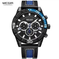 Reloj Megir Acero Negro y Cuero Negro Azul MEG-31