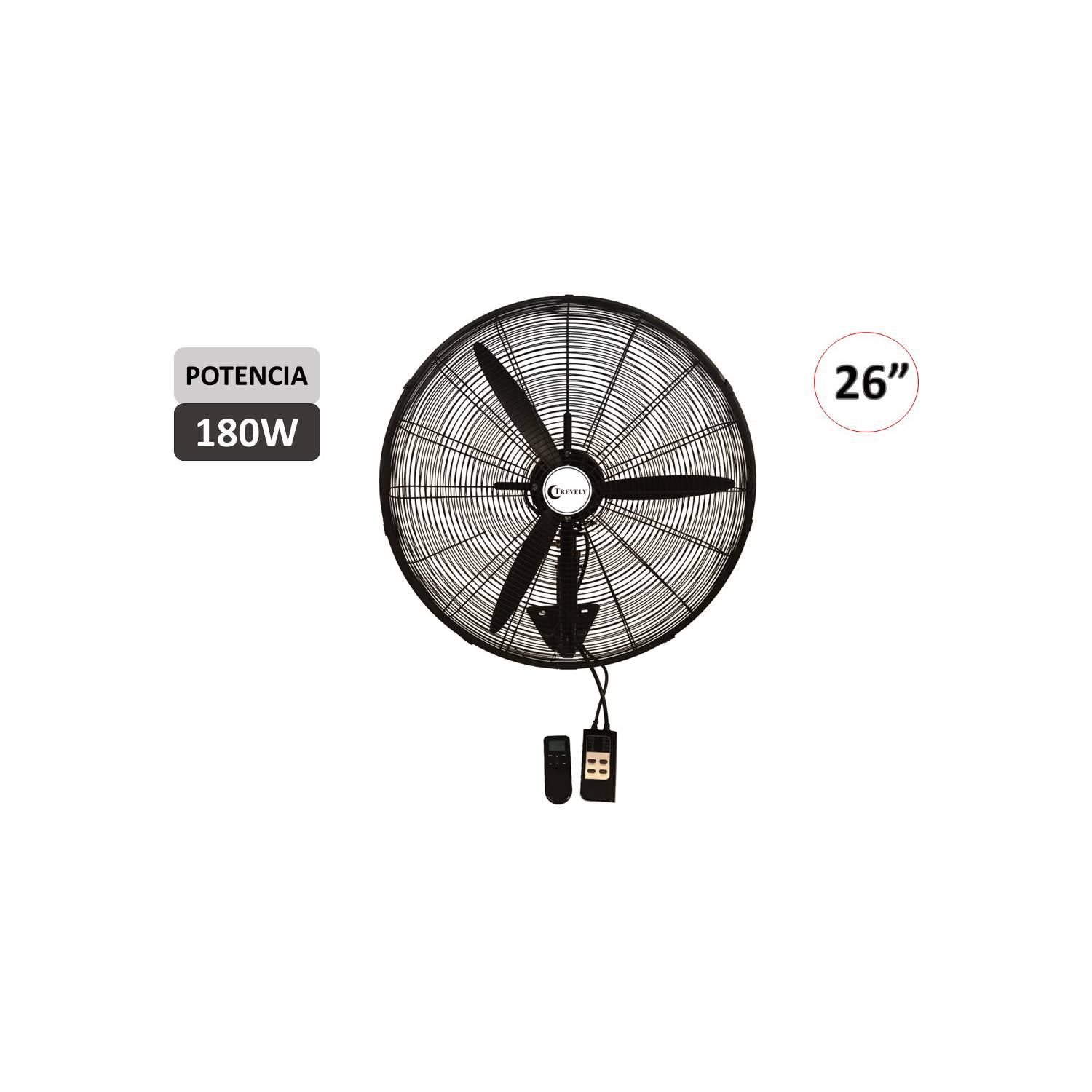 Ventilador Industrial Trevely26 180w Vt-27C Control Remoto - Negro
