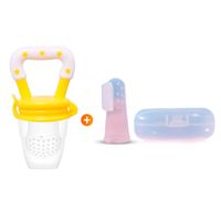 Set de 3 Chupones Anti-ahogo Mostaza + Cepillo Dedal para Dientes y Encías Transparente