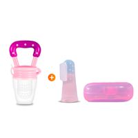 Set de 3 Chupones Anti-ahogo Rosado + Cepillo Dedal para Dientes y Encías Rosado