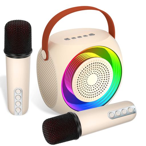 Máquina de karaoke con dos micrófonos inalámbricos conjunto de altavoces  portátiles que admiten TF USB micrófono de micrófono para el hogar