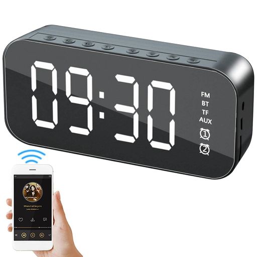 Reloj Despertador Con Espejo LED Radio FM De Bluetooth Música