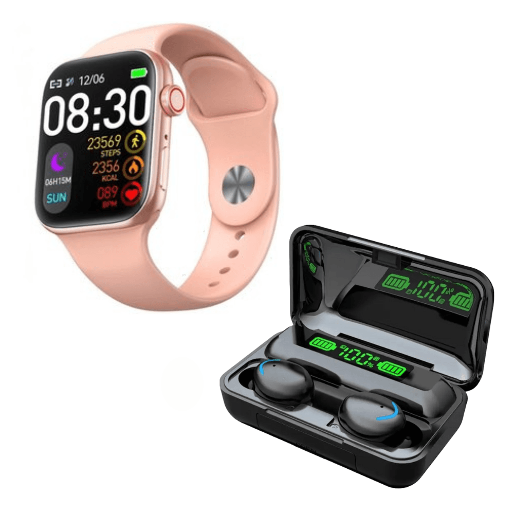 Pack Smartwatch T900 Pro Max L Serie 9 Rosado y Audífonos F9 5 Negro
