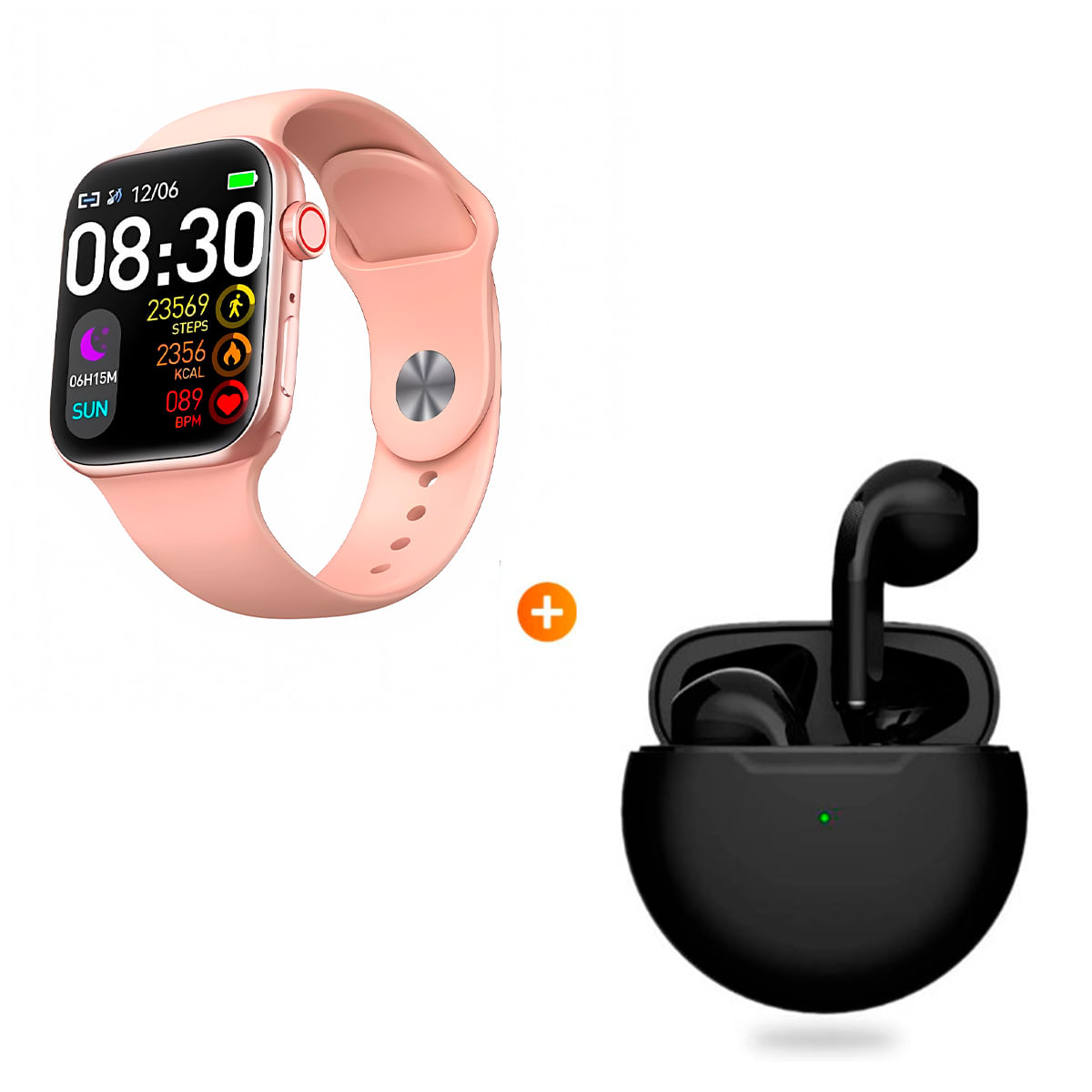 Smartwatch T900 Max GE Acuático Rosado + Audífonos Bluetooth Pro 6 Negro
