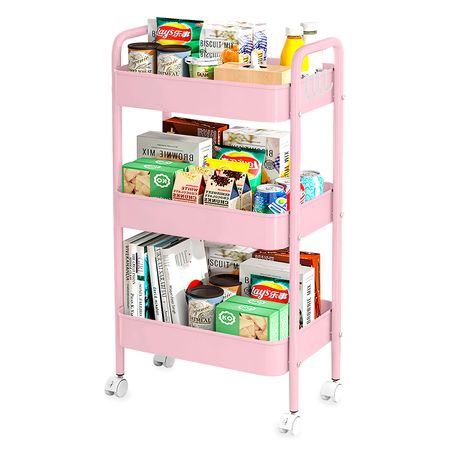 Carrito Organizador 3 Niveles con Ruedas para Cocina W58 Rosado