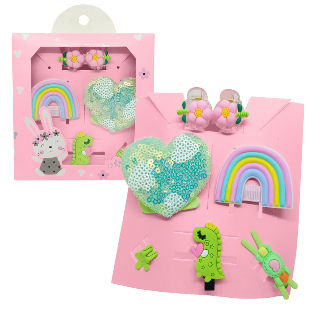 Set de 8 Ganchitos Kawaii Niñas Accesorio de Cabello S47 Verde