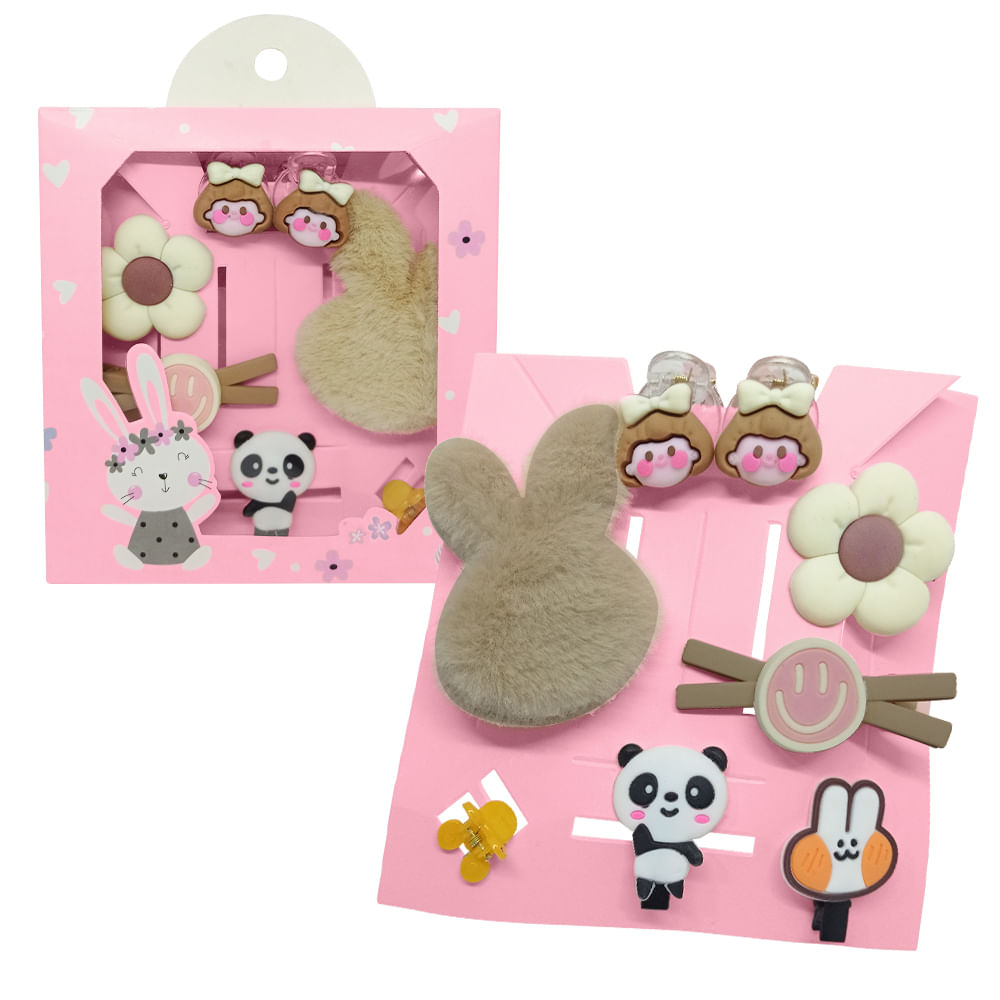 Set de 8 Ganchitos Kawaii Niñas Accesorio de Cabello S47 Marrón