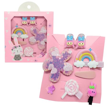 Set de 8 Ganchitos Kawaii Niñas Accesorio de Cabello S47 Rosa-Muñeca