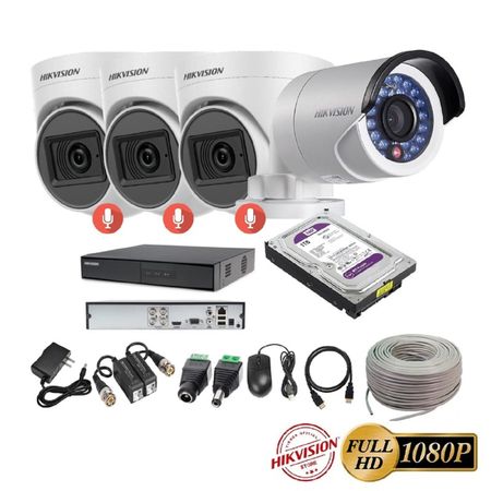 kit 4 Cámaras Seguridad FULLHD Hikvision + 1TB + AUDIO + Cable