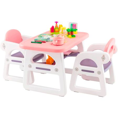 Mesa Infantil con 2 Sillas Peru Importaciones Rosado con Morado