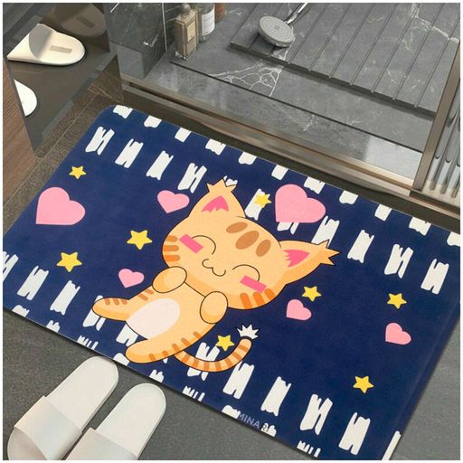 Set de 2 Alfombras decorativas Tapete Antideslizante para Cocina Gatitos  Azul Acero