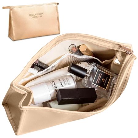 Neceser Organizador de Maquillaje Cuero PU Bolso de Viaje Beige N71