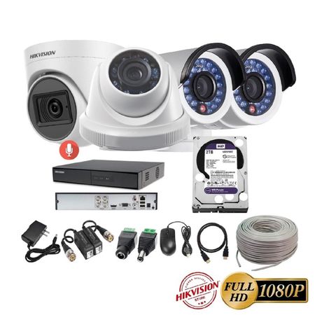 kit 4 Cámaras Seguridad FULLHD Hikvision + 2TB + AUDIO + Cable