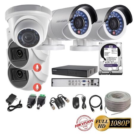 kit 5 Cámaras Seguridad FULLHD Hikvision + 2TB + AUDIO + Cable