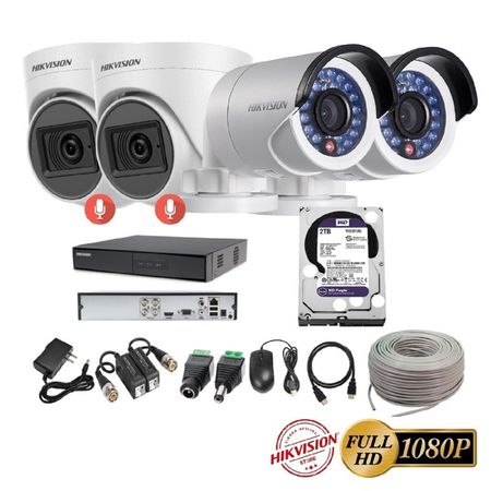 kit 4 Cámaras Seguridad FULLHD Hikvision + 2TB + AUDIO + Cable