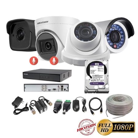 kit 4 Cámaras Seguridad FULLHD Hikvision + 2TB + AUDIO + Cable