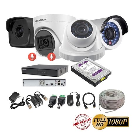 kit 4 Cámaras Seguridad FULLHD Hikvision + 1TB + AUDIO + Cable