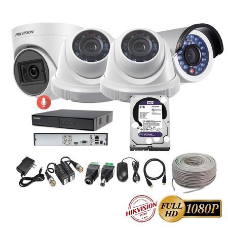 kit 4 Cámaras Seguridad FULLHD Hikvision + 2TB + AUDIO + Cable