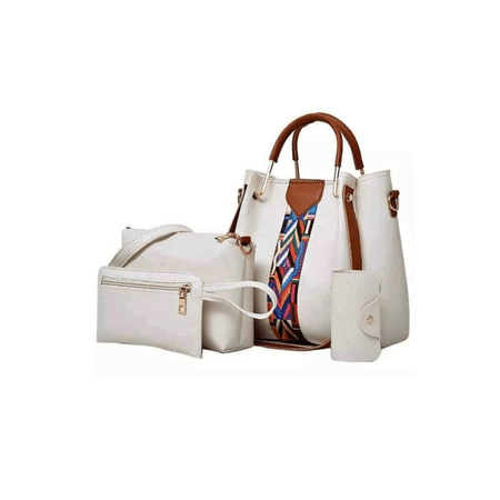 Cartera Bolso Billetera 4 en 1 Blanco Cuero Pu Alta Calidad