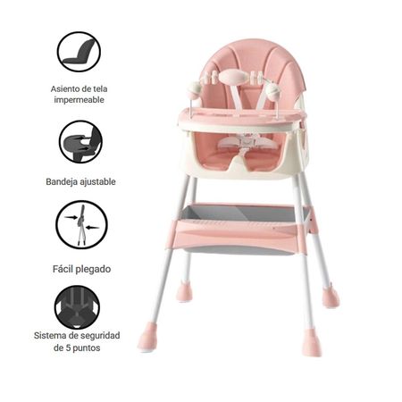 Silla de Comer Ebaby Plegable Doble bandeja LULU Rosado