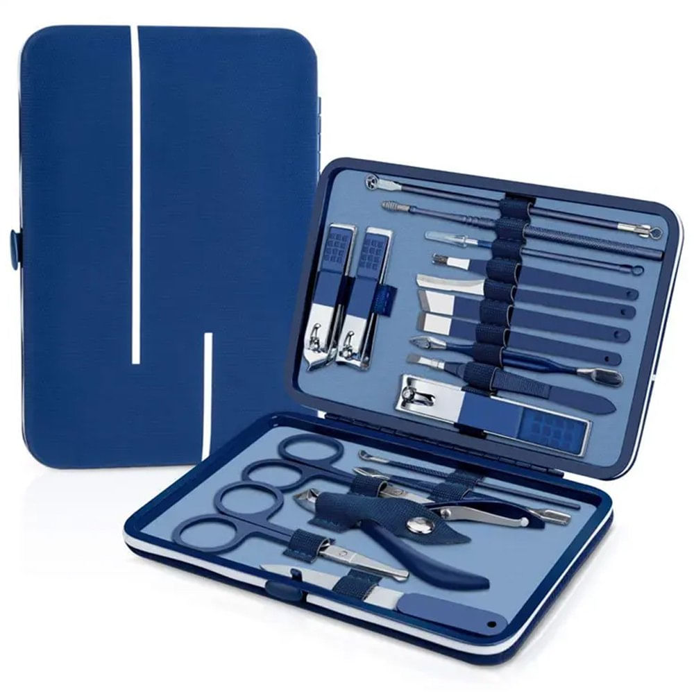 Set Manicure Pedicure Acero Inoxidable 18 Piezas Azul Kit