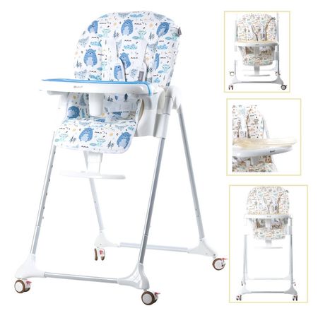 Silla de Comer Ebaby Harriet Azul con Llantas de Freno