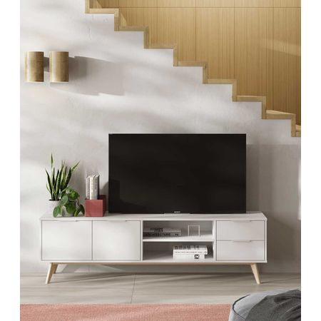 Mesa de TV clásica 2 puertas 2 cajones Holanda color Blanco TU MESITA