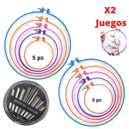 2 Juegos de Bastidor para Bordar Aros de Bordado Plástico Mas 15 Agujas de Mano