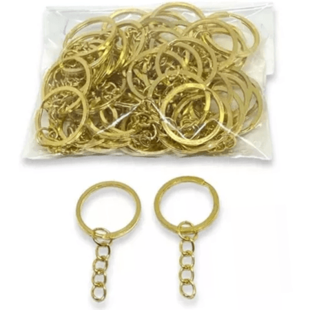 100 Unidades Argollas para Llaveros con Cadena 2.5cm Dorado