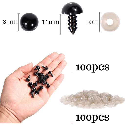 100 Ojos de Seguridad 8mm Plástico Negro Ojos para Manualidades