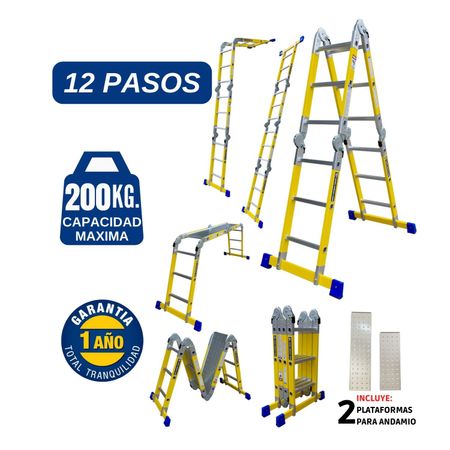 Escalera Fibra de Vidrio Multiposición de 12 Pasos 4x4 Cap. Carga Max: 200 Kg Bronco American